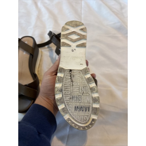 GIANNI BINI Dartann‎ OLIVE BROWN Leather ANKLE STRAP Platform Wedge SANDALS 6.5 - Picture 2 of 12